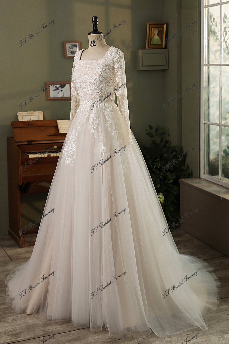 Modest Short Sleeve Allover Lace A-Line Gown