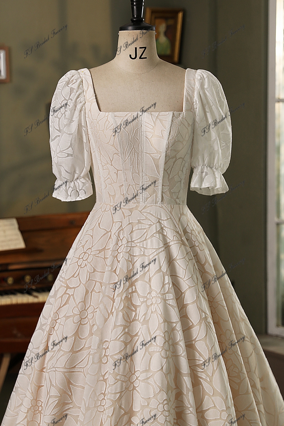 Modest Short Sleeve Allover Lace A-Line Gown