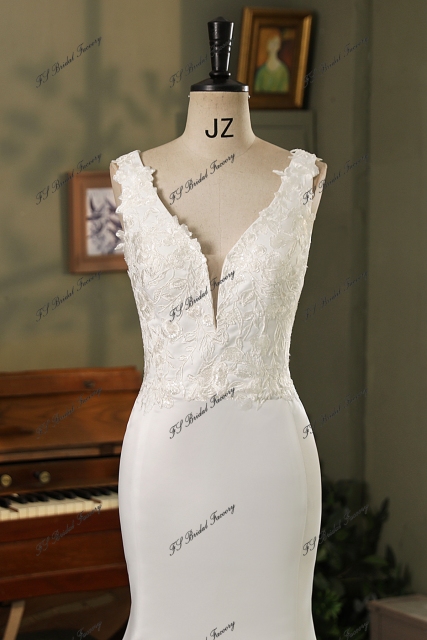 Lace Mermaid Mikado Mermaid Bridal Dress With Long Lace Train