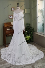 Allover Lace Mermaid Wedding Gown with Sheer Corset Bodice and V Basque Waist