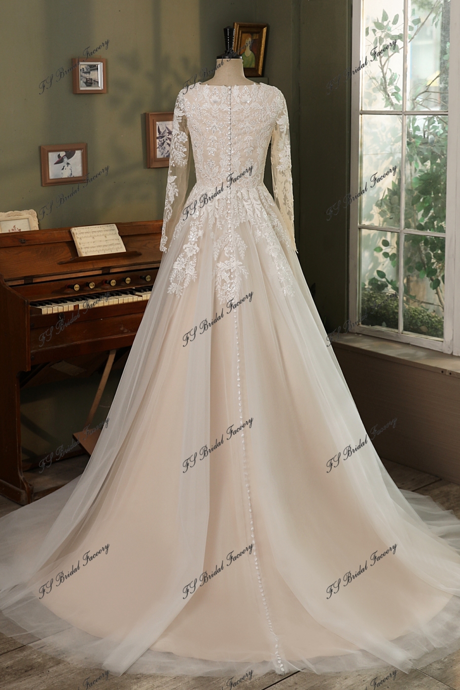 Modest Short Sleeve Allover Lace A-Line Gown