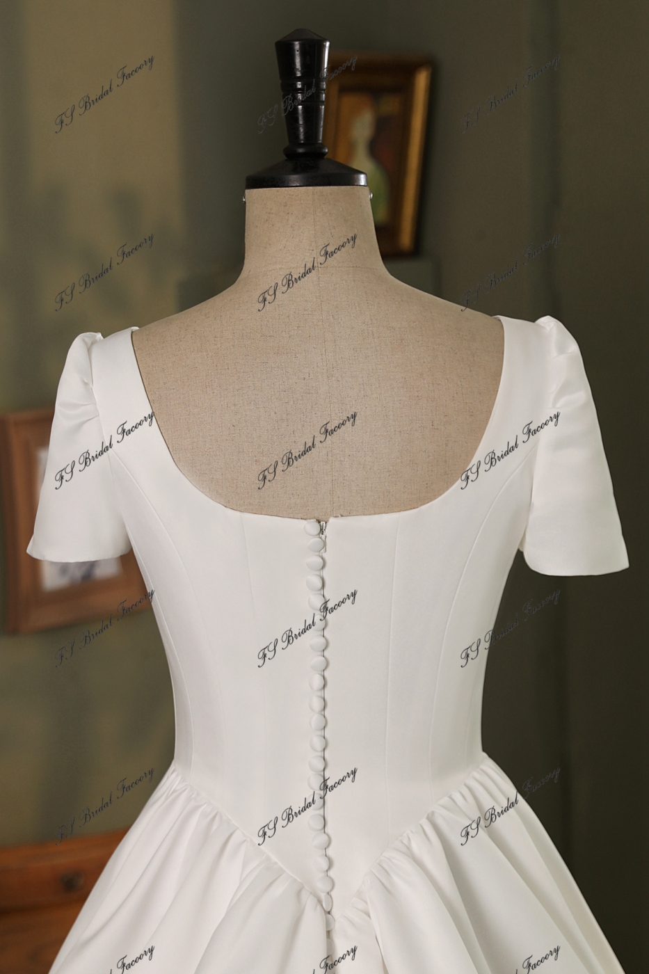 Modest Short Sleeve Soft Satin A Line Wedding Gown