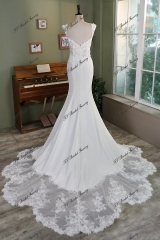 Off Shoulder Fit And Flare 3D Lace Beaded Embroidered Crepe Wedding Dress