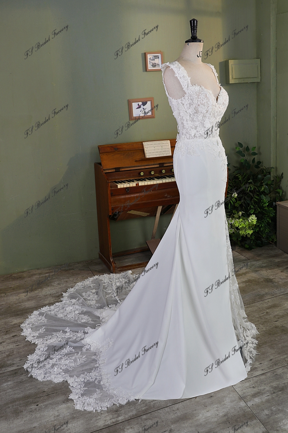 Off Shoulder Fit And Flare 3D Lace Beaded Embroidered Crepe Wedding Dress