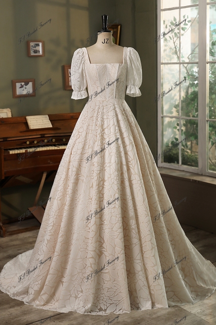 Modest Short Sleeve Allover Lace A-Line Gown