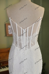 Allover Lace Mermaid Wedding Gown with Sheer Corset Bodice and V Basque Waist