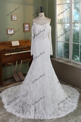 Allover Lace Mermaid Wedding Gown with Sheer Corset Bodice and V Basque Waist