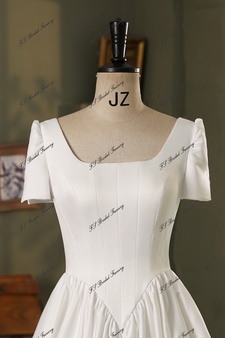 Modest Short Sleeve Soft Satin A Line Wedding Gown