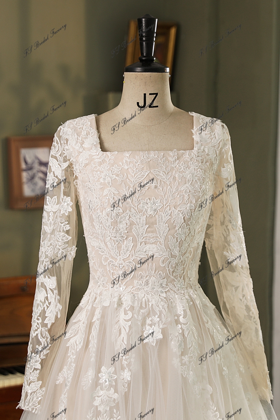 Modest Short Sleeve Allover Lace A-Line Gown