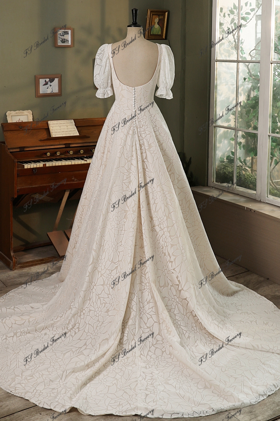 Modest Short Sleeve Allover Lace A-Line Gown