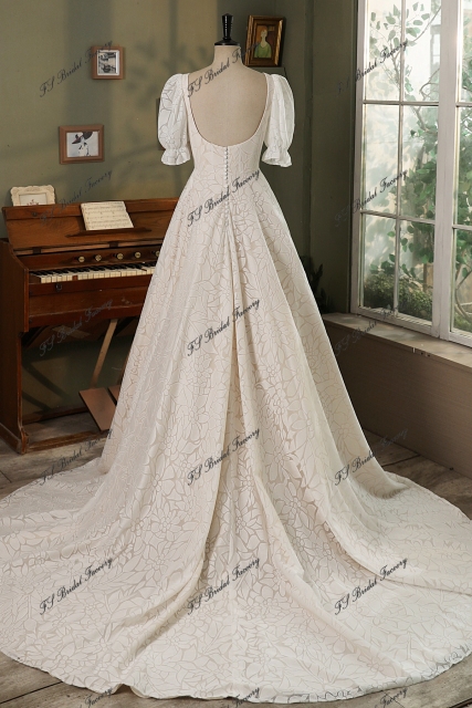 Modest Short Sleeve Allover Lace A-Line Gown