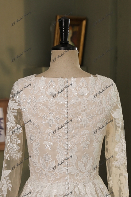 Modest Short Sleeve Allover Lace A-Line Gown