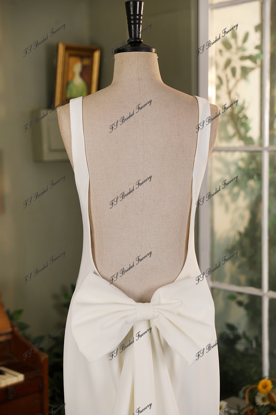 Simple Mermaid Crepe Wedding Dress With Detached Bow
