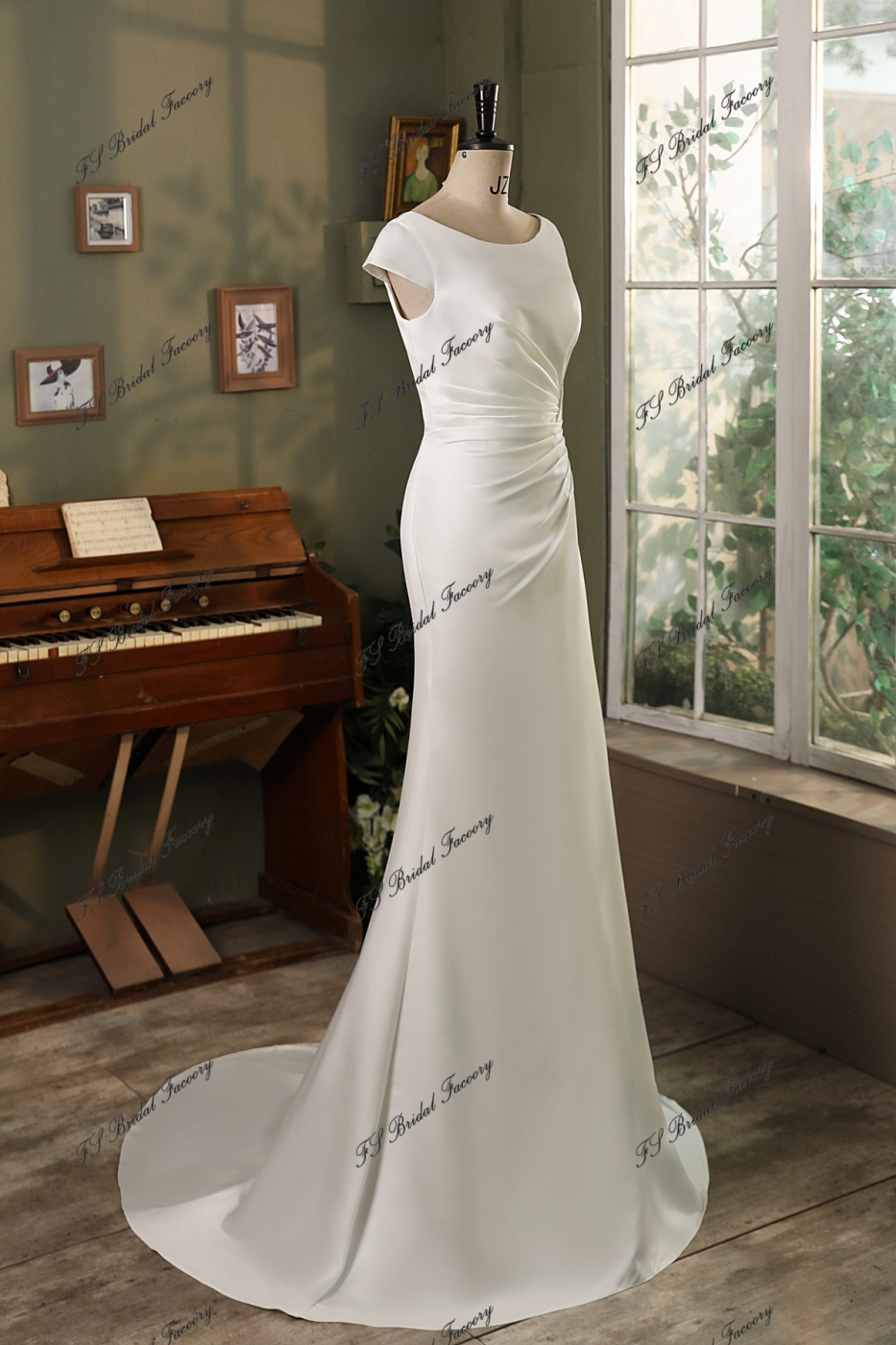 Cap Sleeve Duchess Soft Satin Mermaid Wedding Gown