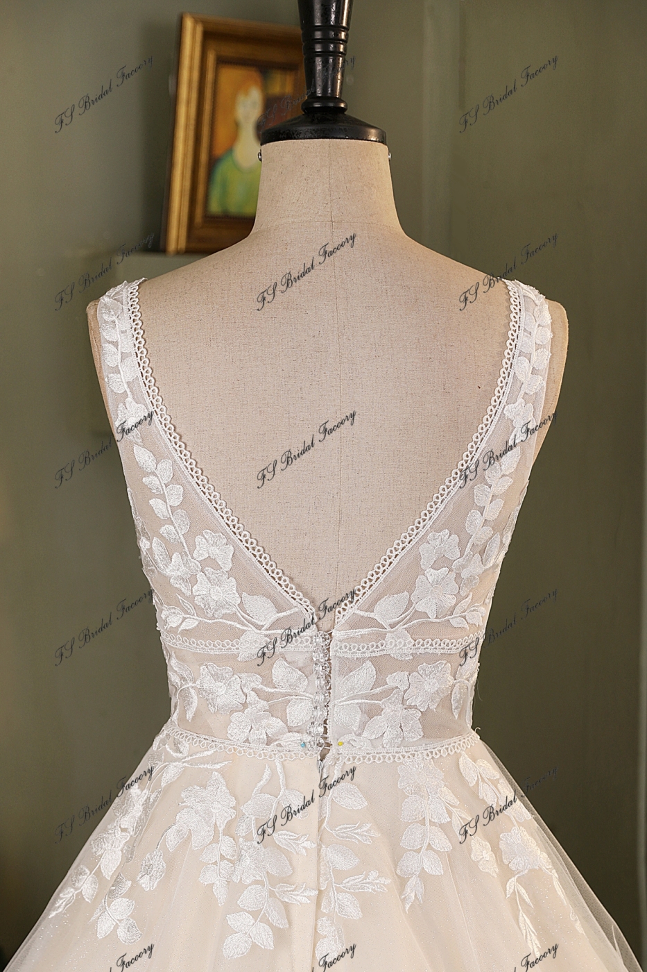Boho Simple Glitter Tulle Lace A-Line Bridal Gown