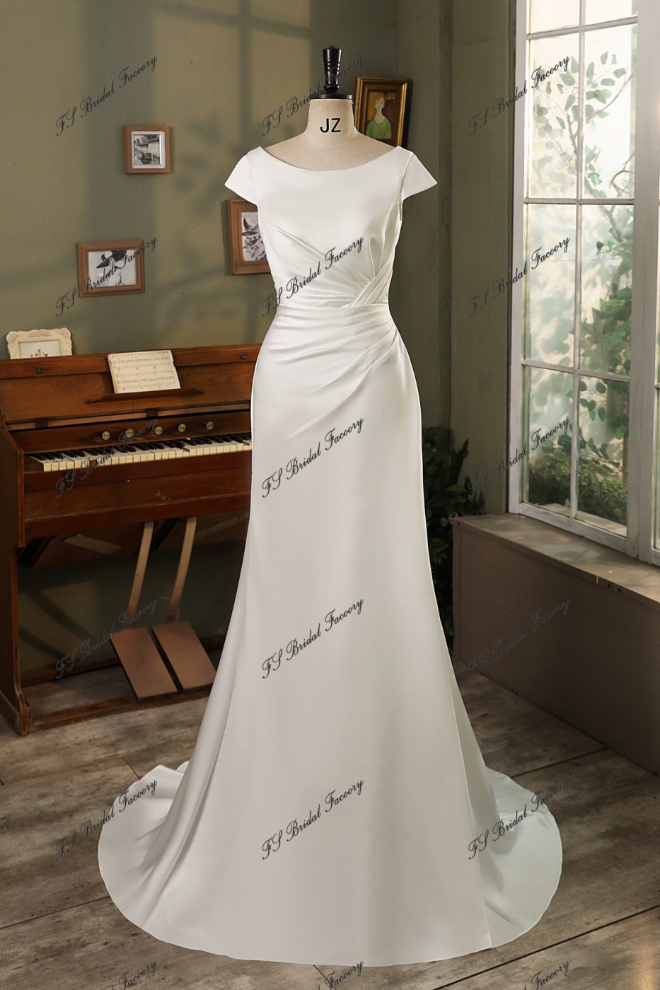 Cap Sleeve Duchess Soft Satin Mermaid Wedding Gown
