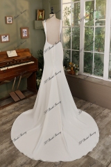 Simple Mermaid Crepe Wedding Dress With Detached Bow
