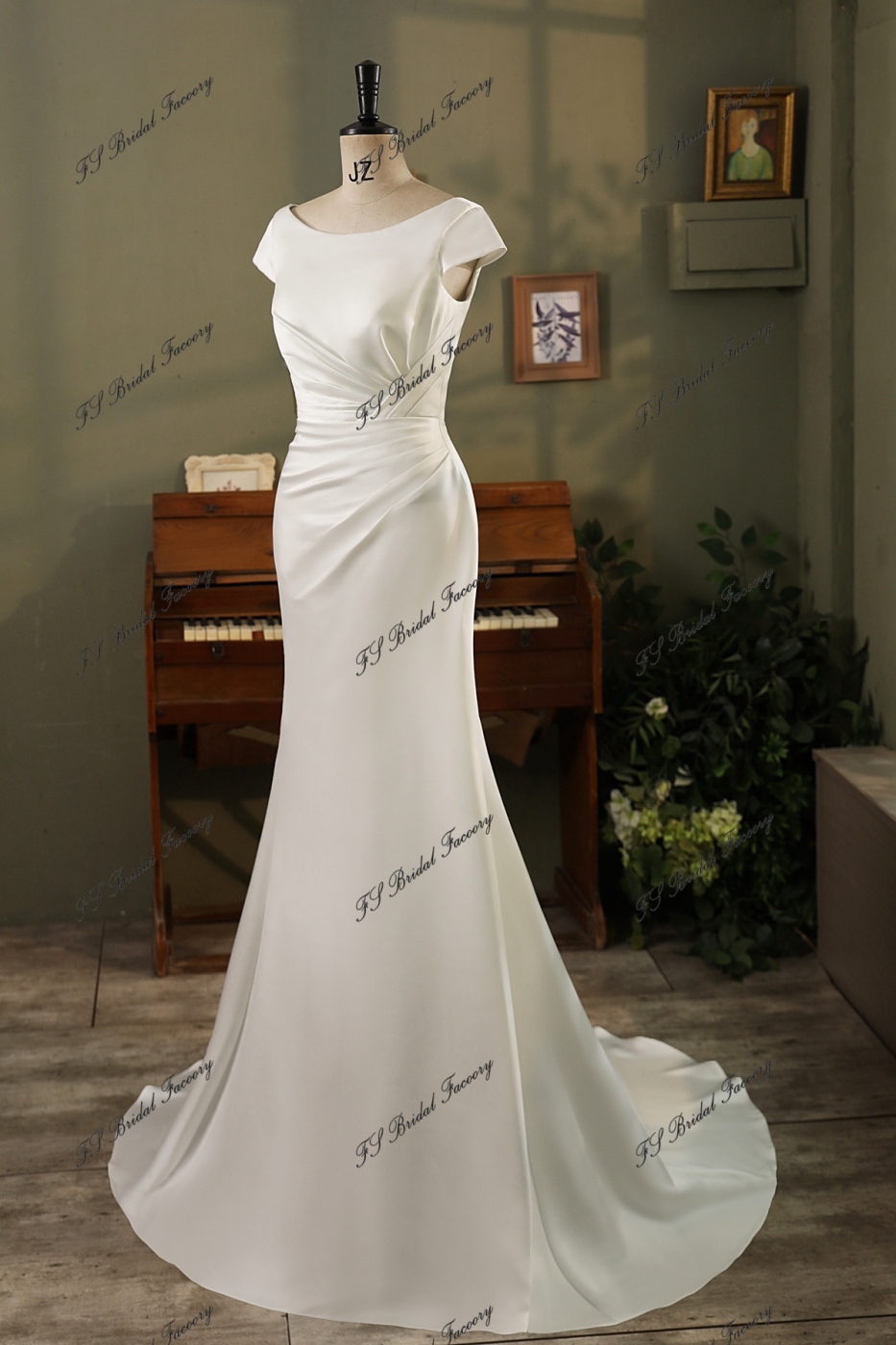Cap Sleeve Duchess Soft Satin Mermaid Wedding Gown