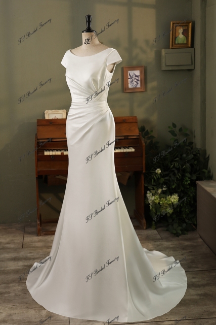 Cap Sleeve Duchess Soft Satin Mermaid Wedding Gown