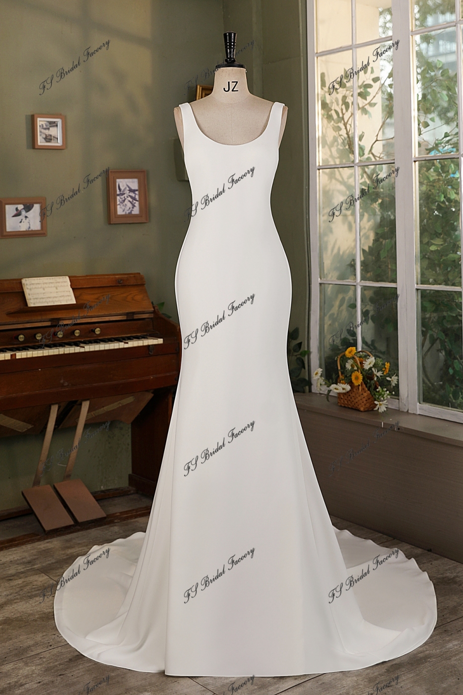 Simple Mermaid Crepe Wedding Dress With Detached Bow