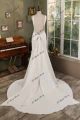 Simple Mermaid Crepe Wedding Dress With Detached Bow