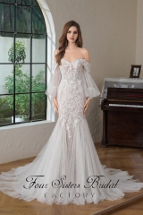 Beaded  Lace Off the Shoulder Wedding Dress With Detached Sleeve