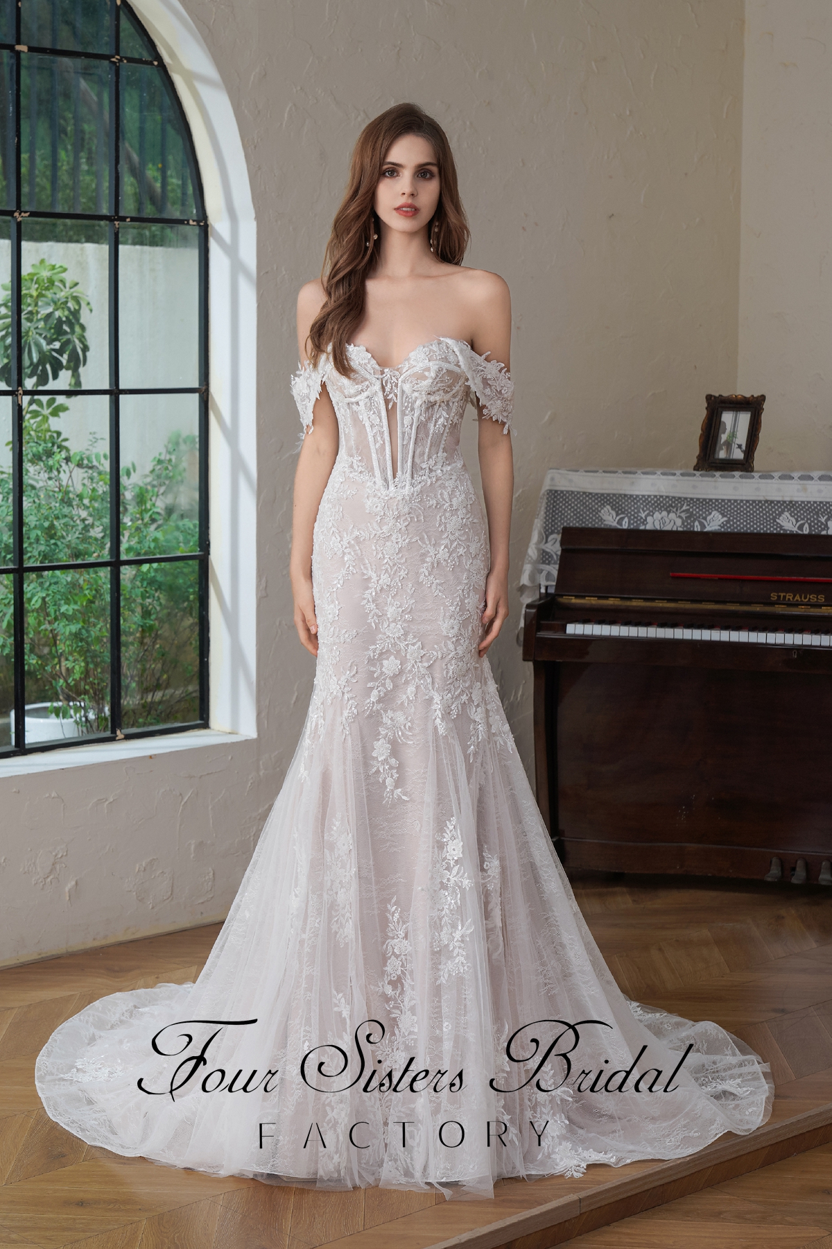 Long Sleeve Mermaid Wedding Dress with Detachable Train and Cut-out Back