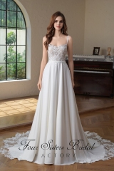 Crepe A-Line Gown with Square Neckline and Lace Bodice