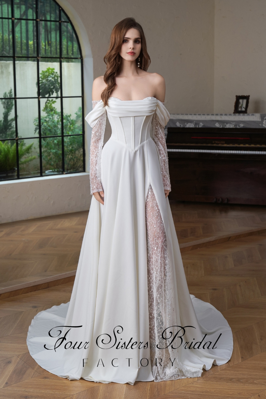 A Silhouette Bridal Gown With Split Skirt