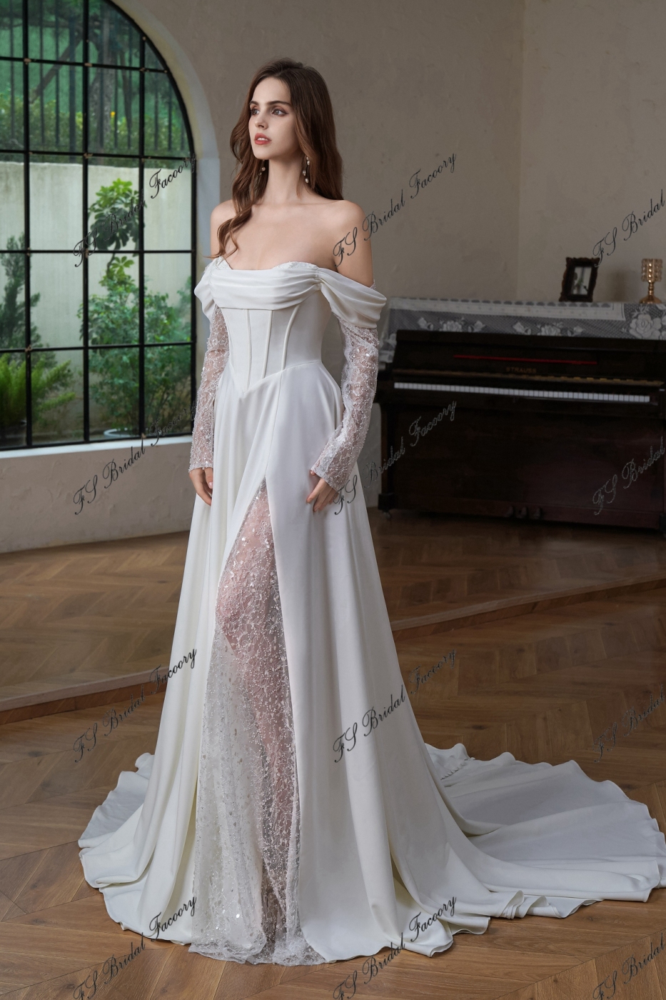 A Silhouette Bridal Gown With Split Skirt