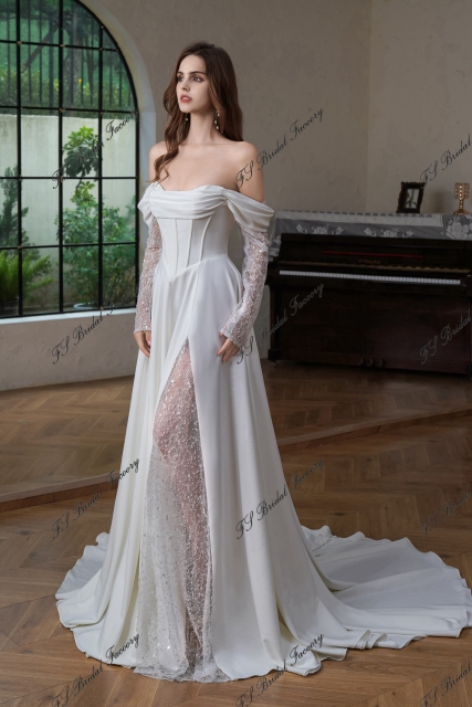 A Silhouette Bridal Gown With Split Skirt