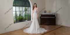 Beaded  Lace Off the Shoulder Wedding Dress With Detached Sleeve