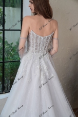 Detached Pearls Sleeve A Line Tulle Wedding Dress