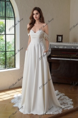 Crepe A-Line Gown With Pocket And Dramatic Lace Train