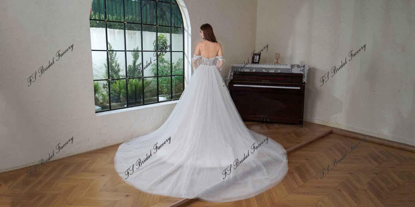 Detached Long Sleeve Heavy Beading Mermaid Wedding Gown With Detached Train