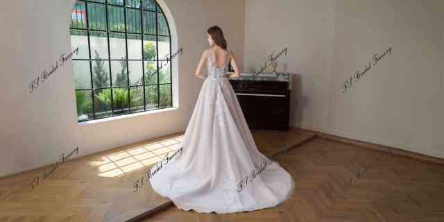 Beaded  Square Neck Line Lace A Line Wedding Gown