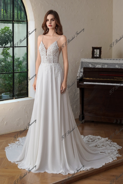 A-Line Gown With Dramatic Lace Train And Detached Long Chiffon Sleeve