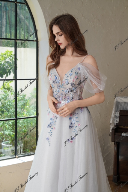 Colorful Beading Lace With Off Shoulder Glitter A Line Tulle Wedding Dress