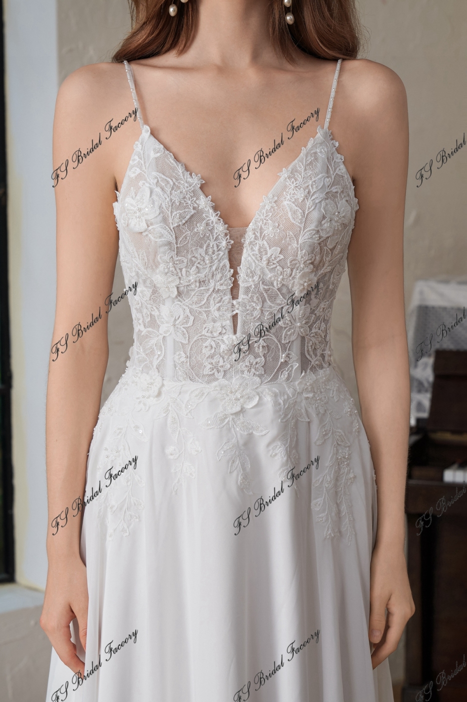 A-Line Gown With Dramatic Lace Train And Detached Long Chiffon Sleeve