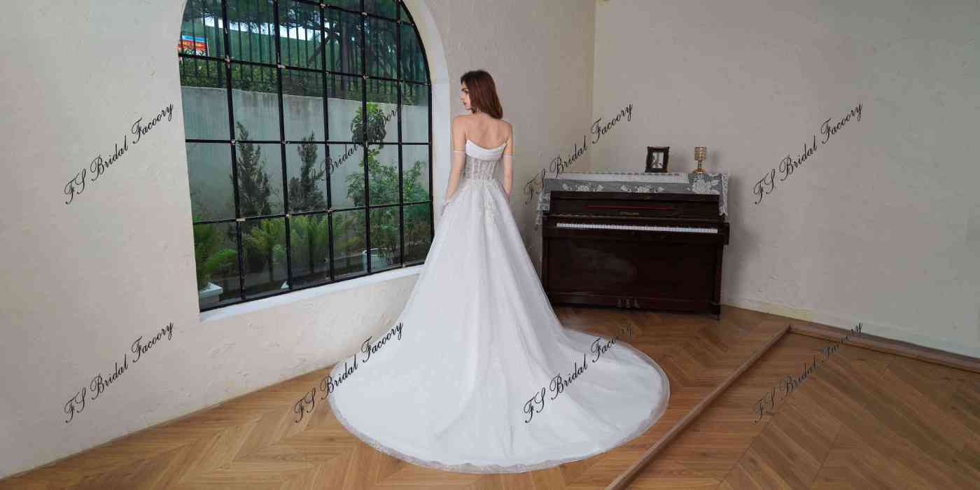 Detached Pearls Sleeve A Line Tulle Wedding Dress