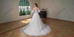 Beaded  Lace  Detached Sleeve Glitter  A Line Wedding Gown