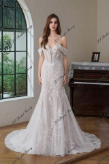 Detached Long Sleeve Heavy Beading Mermaid Wedding Gown With Detached Train