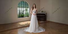 Crepe A-Line Gown with Square Neckline and Lace Bodice