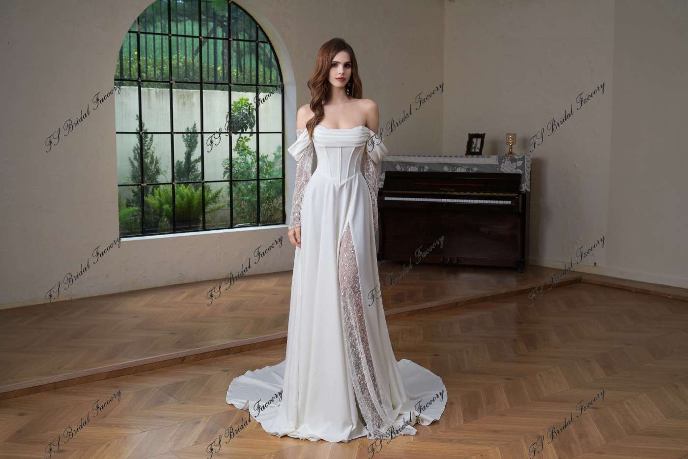 A Silhouette Bridal Gown With Split Skirt