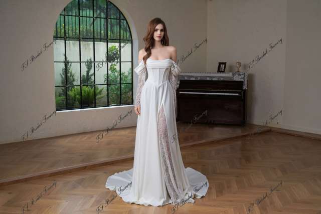 A Silhouette Bridal Gown With Split Skirt