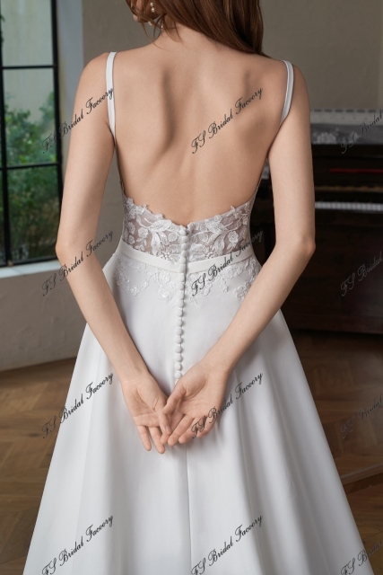 Crepe A-Line Gown with Square Neckline and Lace Bodice