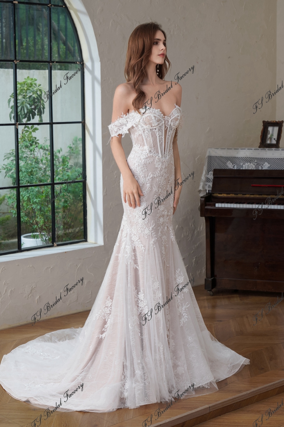 Detached Long Sleeve Heavy Beading Mermaid Wedding Gown With Detached Train