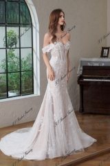 Detached Long Sleeve Heavy Beading Mermaid Wedding Gown With Detached Train