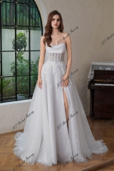 Detached Pearls Sleeve A Line Tulle Wedding Dress