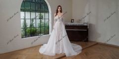 Detached Long Sleeve Heavy Beading Mermaid Wedding Gown With Detached Train